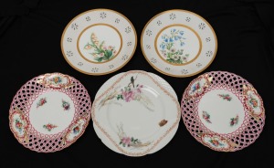 Five assorted hand-painted porcelain cabinet plates, English and French including MINTON and LIMOGES, 19th and 20th century, the largest 25cm diameter