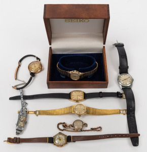 Eight assorted vintage wristwatches including one in 9ct gold case, 20th century.