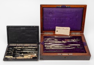 Two boxed sets of draftsman tools, 19th/20th century, the timber cased example 28cm wide