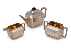 A three piece antique sterling silver tea service by John Aldwinckle & Thomas Slater of London, 19th century, the teapot 12cm high, 19cm wide, 820 grams total