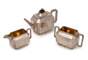 A three piece antique sterling silver tea service by John Aldwinckle & Thomas Slater of London, 19th century, the teapot 12cm high, 19cm wide, 820 grams total