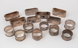 Fifteen assorted English and Australian sterling silver antique and vintage napkin rings, ​​​​​​​480 grams total