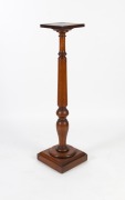 An antique English mahogany pedestal with turned and baluster column on plinth base, circa 1900, 123cm high, the top 26cm wide, 25cm deep - 2