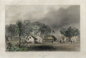 LOUIS LE BRETON (1818 - 1866), New-Victoria (Port Essington), hand-coloured lithograph from "Voyage au Pôle Sud et dans Oceanie...", by Jules Dumont d'Urville, 1846, 22 x 31cm.