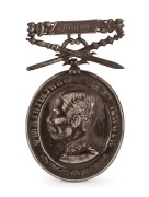 THAILAND: RAMA V Dushdi Mala silver medal with crossed sword and mace suspension clasp, circa 1896.