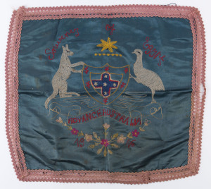 SOUVENIR OF EGYPT, ADVANCE AUSTRALIA, 1916", hand embroidered silk scarf, 51 x 51cm