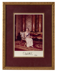 QUEEN ELIZABETH II strong signature on a framed colour photograph dated 1970, ex Sir Dallas Brook former Governor of Victoria, with COA. 42 x 32cm overall.