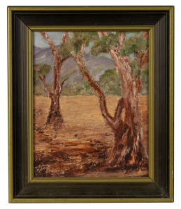 CORA VOLLER, (untitled landscape), oil on board, signed lower right "Cora Voller", signed and date 1976 verso, 24 x 19cm, 32 x 27cm overall