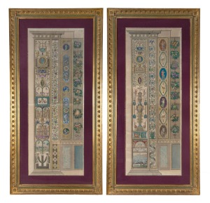 GRAND TOUR pair of antique hand-coloured architectural engravings, attractively framed and mounted, 129 x 65cm each overall