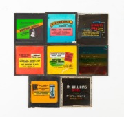 CINEMA ADVERTISING: Eight 8 x 8cm c. 1940s suburban Melbourne businesses glass slides, including 'Footscray Tramways Social Club', 'E. Hayson Caterer Nicholson St. North Carlton', 'McWilliams Wines', and others. (8 items)