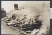 DISASTERS: Three 1930s press agency photographs - "Devastating fire broke out at Collingbourne, Kingston, Wiltshire, Feb. 9th", "Fire occurred at...one of the oldest established tanneries in the country", "Motor-lorry...burst into flames on the Newcastle- - 2