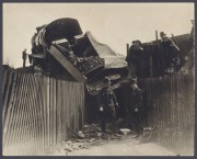 RAILWAY DISASTERS: Seven 1930s press agency photographs showing crumpled wreckage and/or inspection of wreckage - Lynemouth coal wagons crash on beach, three different views of Streatham, London tender uncoupling, a Paris express train overturned, and col - 2