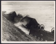 RAILWAY DISASTERS: Seven 1930s press agency photographs showing crumpled wreckage and/or inspection of wreckage - Lynemouth coal wagons crash on beach, three different views of Streatham, London tender uncoupling, a Paris express train overturned, and col - 4