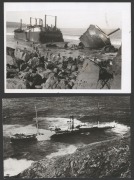 SHIPWRECKS: Eight 1930s press agency photographs of damaged/destroyed merchant vessels, including 1934 Canby run aground at Guion Island Nova Scotia, 1934 Erling Lind&oelig;e collision with Hakone Maru at Belvedere Kent, 1937 Aida Lauro run aground at St. Just 
