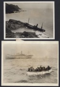 SHIPWRECKS: Eight 1930s press agency photographs of damaged/destroyed merchant vessels, including 1934 Canby run aground at Guion Island Nova Scotia, 1934 Erling Lind&oelig;e collision with Hakone Maru at Belvedere Kent, 1937 Aida Lauro run aground at St. Just - 2