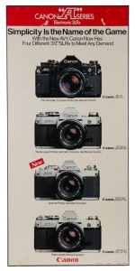 CANON: 34 x 72.5cm 'Simplicity is the Name of the Game' Canon A Series poster on board, c. 1978.