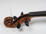 An antique German trade violin with bow in mahogany veneered case, the violin with internal label "Copy of Nicolaus Amatus Fecit Made in Germany'", the violin 60cm long, the case 80cm long. - 3