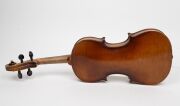 An antique German trade violin with bow in mahogany veneered case, the violin with internal label "Copy of Nicolaus Amatus Fecit Made in Germany'", the violin 60cm long, the case 80cm long. - 5