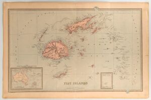 251 · FIJI ISLANDS, with inset map showing the relative position of the Fiji Islands and the Australian Colonies, [Andrew Garran, The Picturesque Atlas, 1888], engraved with colour, sheet size 43 x 66cm.
