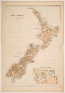 246 · J. BARTHOLOMEW, NEW ZEALAND with insert ENVIRONS OF AUCKLAND, [Blackie & Son, circa 1860], with counties in colour and showing the progress of the railroads, overall 56 x 38cm.