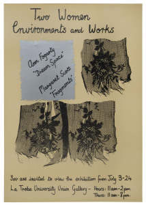 LATROBE UNION GALLERY: A group of 1980s exhibition posters, including "Two Women - Environments and Works : Ann Fogerty Dream Space : Margaret Scott Fragments"; "John Coorbett : Works in Paper"; "Keogh Parker Contemporary Sculpture"; "Costumes & Photographs of Circus Oz by Laurel Frank & Ponch Hawkes", and 3 others. (7 items). All approx. 60 x 44cm.