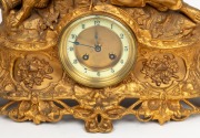 An antique French gilt spelter figural mantle clock with eight day time and bell striking movement, circa 1880, 34cm high - 3