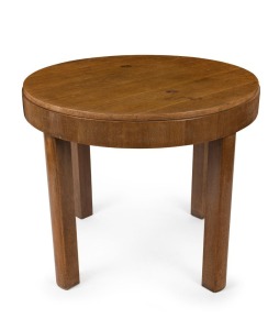 A French Art Deco oak circular centre table, circa 1930s, 75cm high, 90cm diameter.