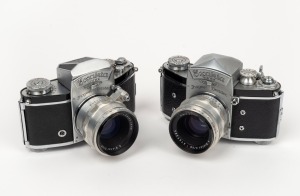 IHAGEE: Group of two Exakta Varex VX SLR cameras with Biotar 58mm f2 lenses - one Type 1 and one Type 2. (2 items)