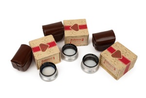 ROLLEI: Group of three lens filters, all in leather pouches and maker's boxes - RII Heidomat-Rolleinar 1, 2, and 3. (3 items)