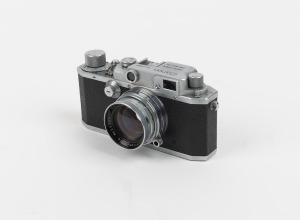 CANON: Canon IIB rangefinder camera [#27982] with Canon Serenar 50mm f1.9 lens [#25798] and Canon leather case, c. 1950.