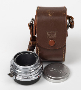 CANON: Rare Contax-mount Canon CT 28mm f3.5 lens [#10191] with Canon front and rear lens caps and Canon leather case.
