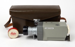 LEITZ: Leicina&nbsp;8SV 8mm movie camera with Ang&eacute;nieux-Zoom&nbsp;7.5-35mm f1.8 lens, Supplementary Lens Bonnette in Leitz box, and Leitz leather case, c. 1964.