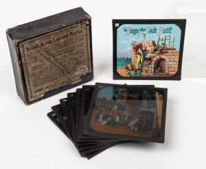 MAGIC LANTERN SLIDES: Numbered series of eight 'The House That Jack Built' coloured slides, dimensions 83 x 83mm.