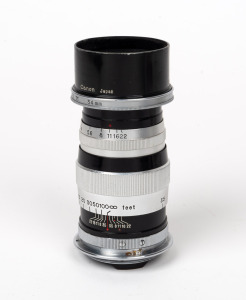 CANON: Screw-mount 100mm f3.5 lens [#51412] with Canon Series VI lens hood.