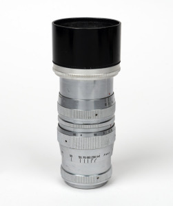 ASAHI KOGAKU: Tele-Takumar 135mm f3.5 lens [#94942] with rear lens cap and Asahiflex lens hood.