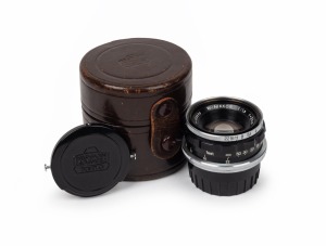 NIPPON KOGAKU: W-Nikkor 35mm f1.8 lens [#355696] with Nippon Kogaku front and rear lens caps and Nippon Kogaku leather case.