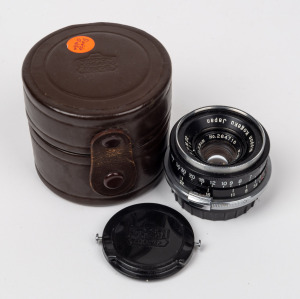 NIPPON KOGAKU: Type 1 bayonet-mount W-Nikkor&middot;C 35mm f2.5 lens [#264718] with Nippon Kogaku front and rear lens caps and Nippon Kogaku leather case.