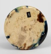 An Australian Colonial pottery butter pot with mottled blue glaze on cream ground, 19th century, ​​​​​​​9cm high, 11cm diameter - 5