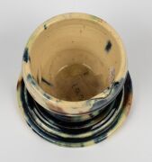 An Australian Colonial pottery butter pot with mottled blue glaze on cream ground, 19th century, ​​​​​​​9cm high, 11cm diameter - 6