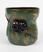 CRUFFEL impressive green glazed ceramic vase with applied fruit decoration, incised "Merric Boyd, Cruffel Porcelain, 1934", 16cm high, 16.5cm wide - 3