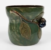 CRUFFEL impressive green glazed ceramic vase with applied fruit decoration, incised "Merric Boyd, Cruffel Porcelain, 1934", 16cm high, 16.5cm wide - 4