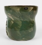 CRUFFEL impressive green glazed ceramic vase with applied fruit decoration, incised "Merric Boyd, Cruffel Porcelain, 1934", 16cm high, 16.5cm wide - 5