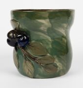 CRUFFEL impressive green glazed ceramic vase with applied fruit decoration, incised "Merric Boyd, Cruffel Porcelain, 1934", 16cm high, 16.5cm wide - 6