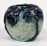 BULLOCK hand-built pottery vase with applied tree decoration, incised "M. Bullock", ​​​​​​​13cm high, 14cm wide - 2