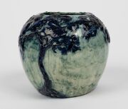 BULLOCK hand-built pottery vase with applied tree decoration, incised "M. Bullock", ​​​​​​​13cm high, 14cm wide - 3