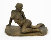 GUSTAV PILLIG pottery female nude statue with bronzed finish, incised "G. Pillig", "11cm x 16cm wide - 2