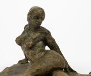 GUSTAV PILLIG pottery female nude statue with bronzed finish, incised "G. Pillig", "11cm x 16cm wide - 6
