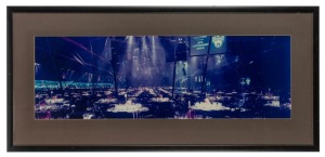 AFL CENTENARY BALL: Panoramic photograph of the internal set-up at the MCG on the night of the event, prior to guests' arrival, with Sherrin footballs visible as table centrepieces; framed and glazed, 122 x 56.5cm overall.