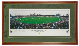 COLLINGWOOD V BRISBANE VICTORIA PARK FINAL MATCH: 'Good Old Collingwood Forever' panoramic print, limited edition 1/2500 with CoA, with at margins the original signatures of all twenty-two Collingwood players listed (Nathan Buckley, Scott Burns, Paul Licu