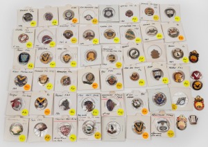 VARIOUS FOOTBALL CLUB MEMBERSHIP FOBS OR BADGES: noted Latrobe 1926, Minyip 1926, Preston 1931, Kalgoorlie City 1938, Mines Rovers 1938, North City 1952, Moe 1952, Orbost 1955, Moe 1960, North Hobart 1961, Mortlake 1962, Newport 1963, Mornington 1964, Eas